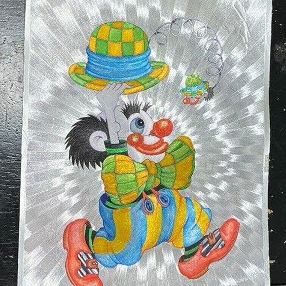 Vintage Clown Dufex Foil Print 80s Unframed 654435 FJ Warren Ltd Kitsch - Picture 7 of 9